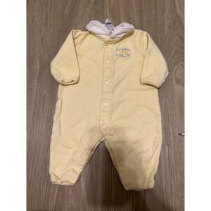 Vintage‎ Babyworks Yellow Ribbed Cotton Romper Peter Pan Collar Duckling 0-3M